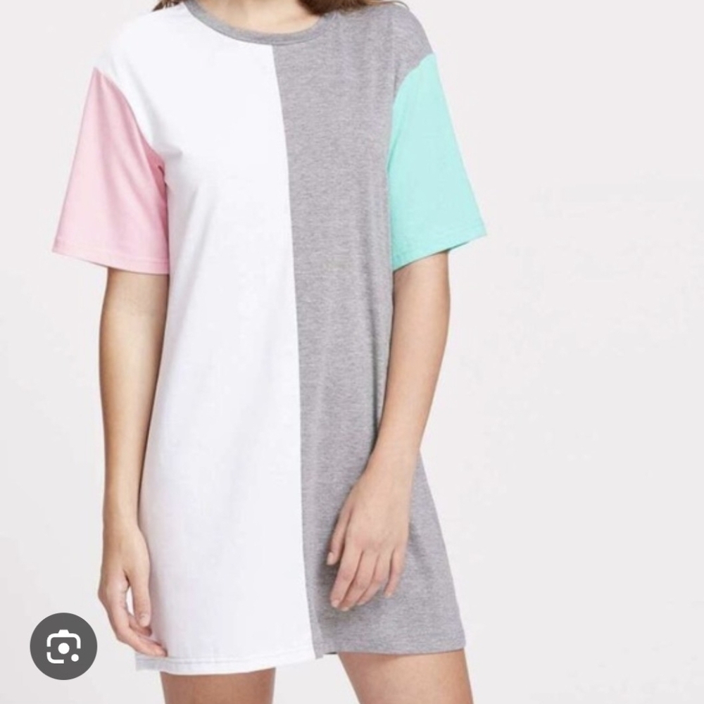 SHEIN color block cotton blend tunic shift dress sz small NWOT *D